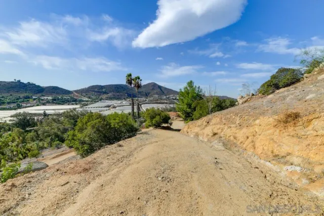 a view of a dry yard with mountain view