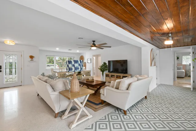 a living room with fireplace furniture and a flat screen tv