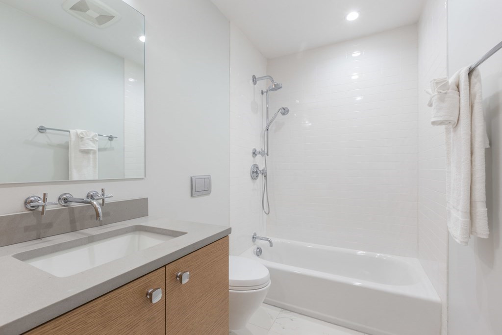 44 Upton Street, Unit 1 Boston, MA 02118 - Photo 19 of 35 a bathroom with a granite countertop sink toilet and shower