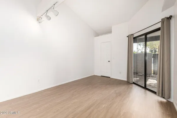 a view of small space with wooden floor
