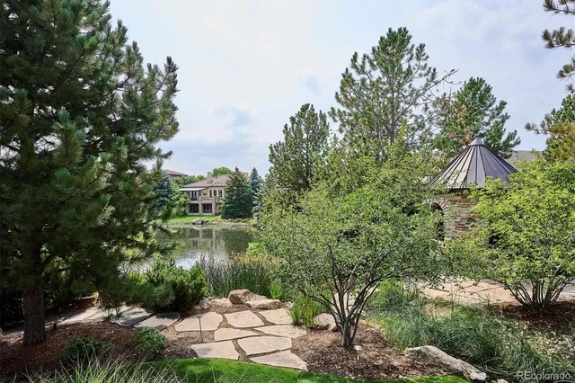 a view of a lake from a yard