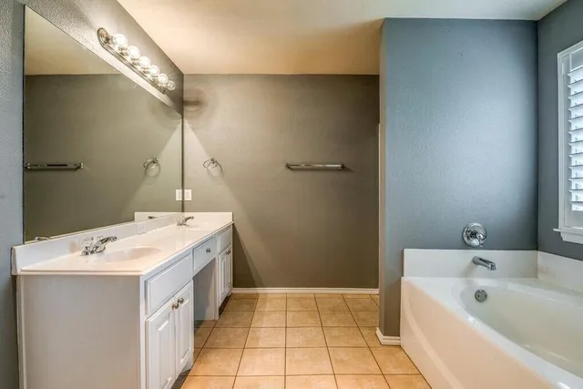 a bathroom with a sink a mirror and a bathtub