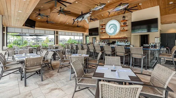 an outdoor space with patio furniture