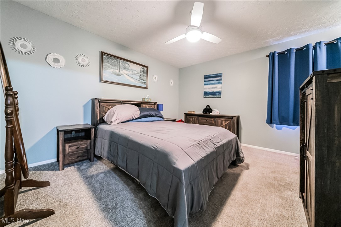 10794 Waterfall Road Strongsville, OH 44149 - Photo 17 of 37 Bedroom featuring carpet, a textured ceiling, and ceiling fan