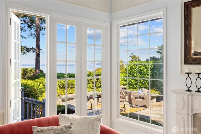 a view of a living room and a window