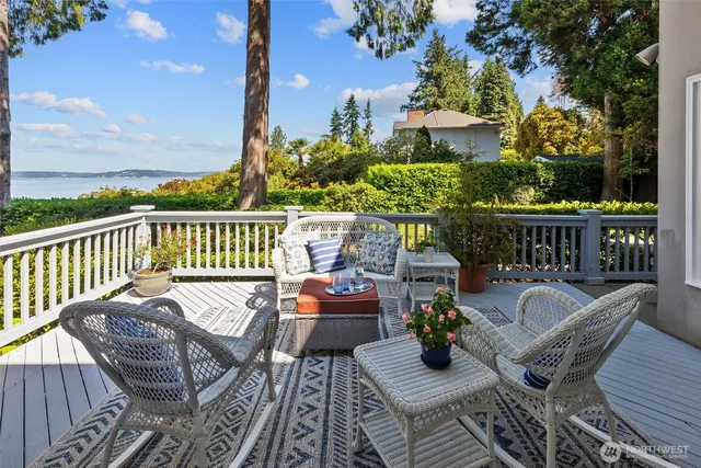 a view of balcony with furniture
