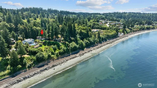 a view of a garden with a lake view