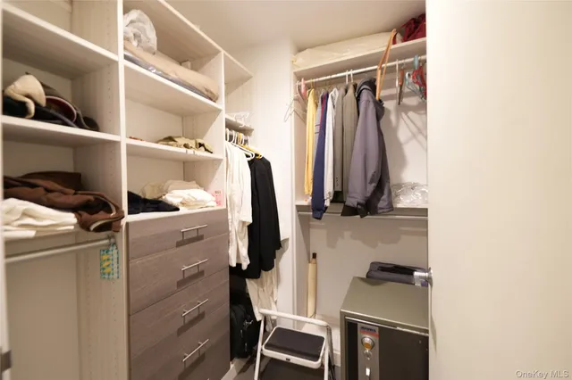 a view of walk in closet with clothes and shoes