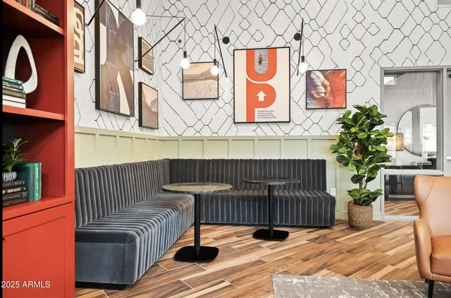 a view of table with potted plant