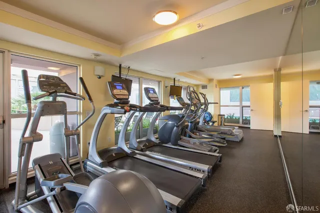 a view of a room with gym equipment