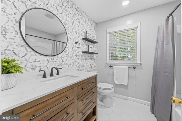 a bathroom with a sink a toilet and a mirror