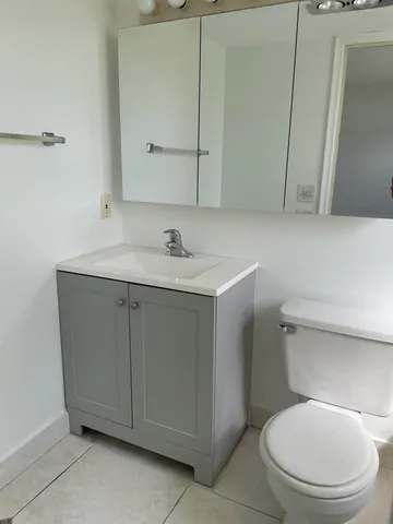 a bathroom with a toilet a sink and mirror