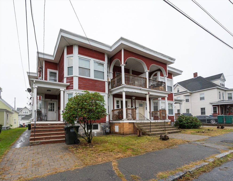 a view of a building with a large windows