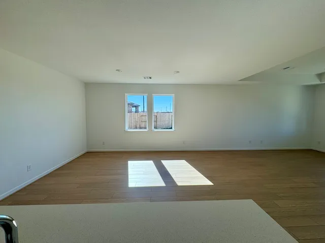 an empty room with a workbench