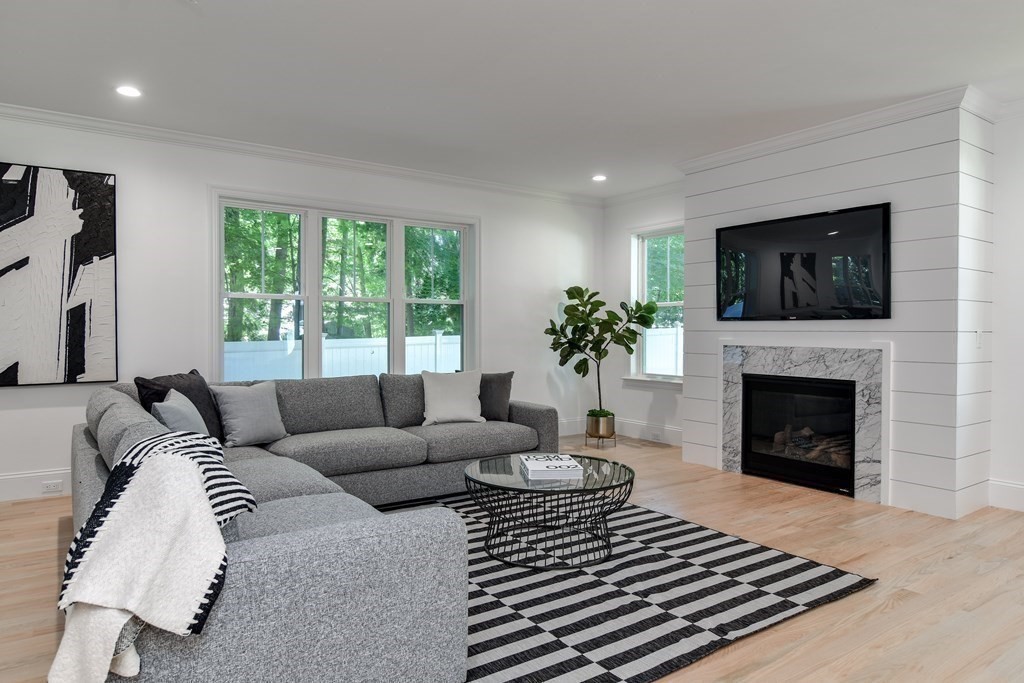 33 Birch Road Natick, MA 01760 - Photo 6 of 35 a living room with furniture a flat screen tv and a fireplace