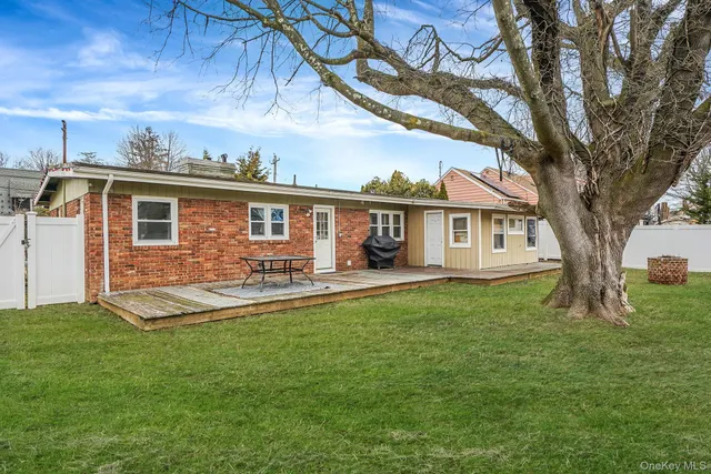 a view of a yard with a house and a large tree