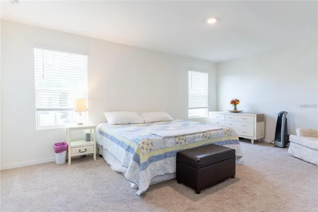 a bedroom with a bed and dresser