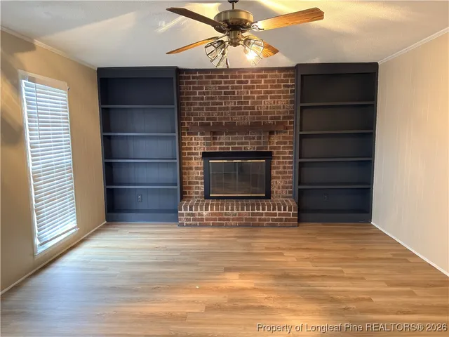 a living room with a fireplace