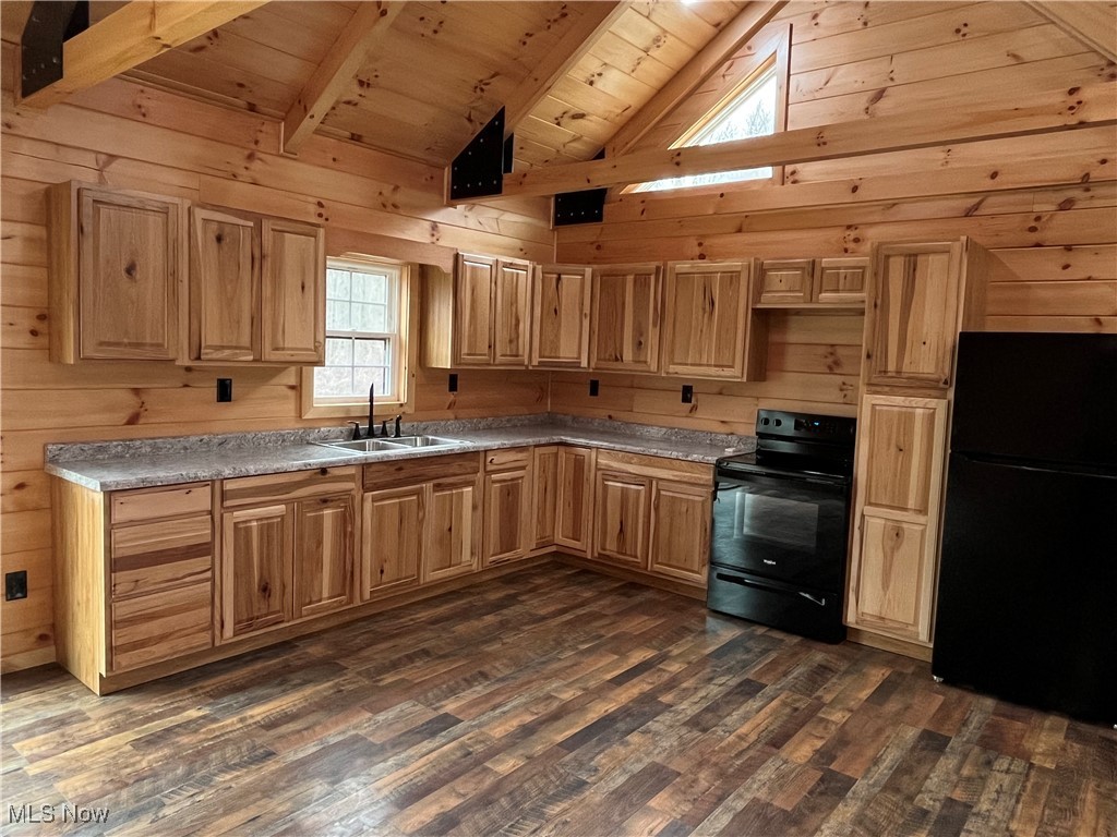 2239 Eureka Road Ashtabula, OH 44004 - Photo 4 of 22 Beautiful rustic kitchen with solid wood cabinets, electric stove and refrigerator