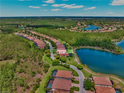 an aerial view of a swimming pool