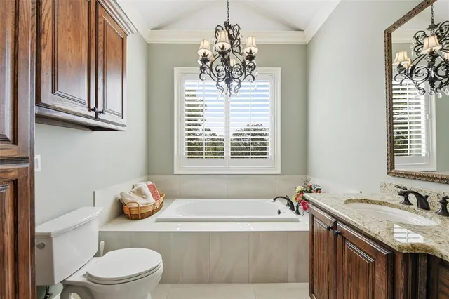 a bathroom with a granite countertop sink and a large mirror