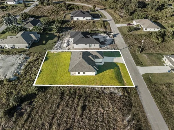 an aerial view of a pool
