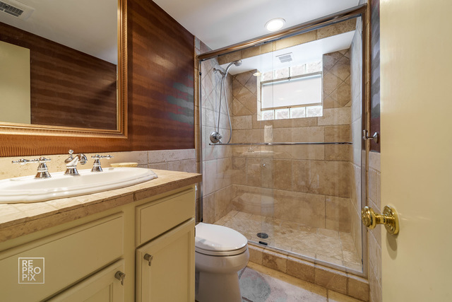 154 North Delaplaine Road Riverside, IL 60546 - Photo 22 of 26 a bathroom with a granite countertop sink toilet and shower