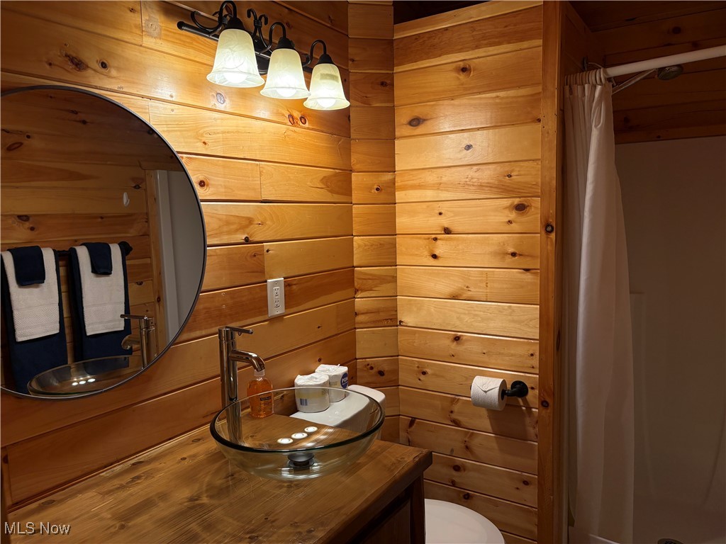 5919 Lake Road West, Unit 15 Ashtabula, OH 44004 - Photo 14 of 26 Bathroom featuring vanity and wooden walls