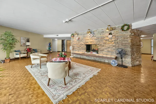 a view of a living room with furniture