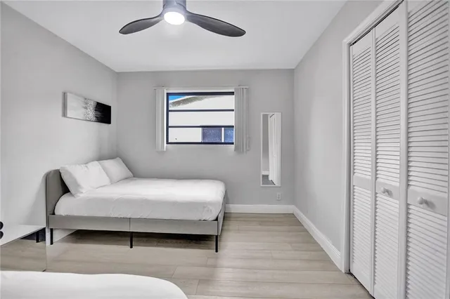 a bedroom with a bed and a night stand