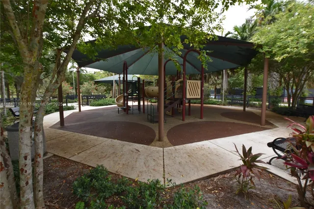 an outdoor space with seating