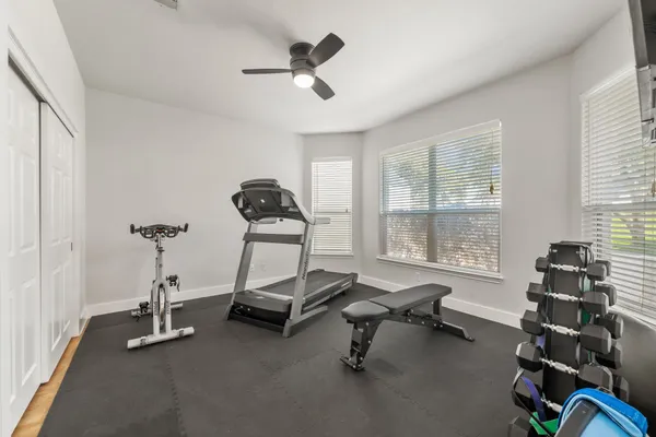 a view of a room with gym equipment