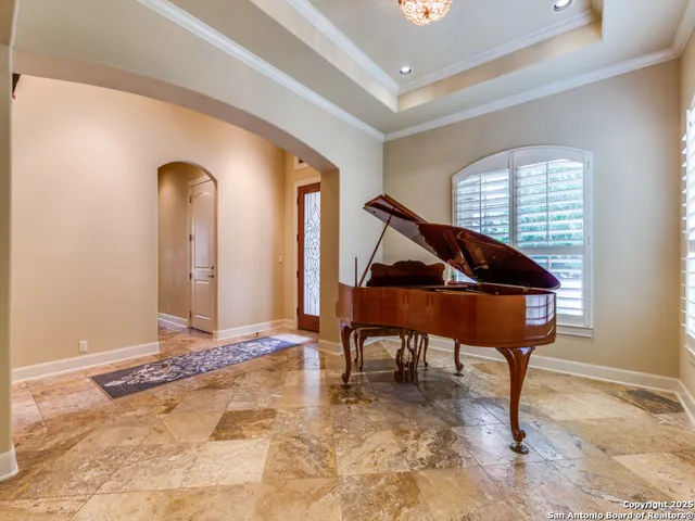 a room with a table and a window