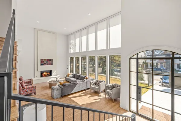 a view of a living room and dining room