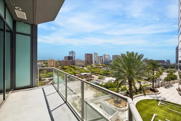 a view of a balcony with an ocean view