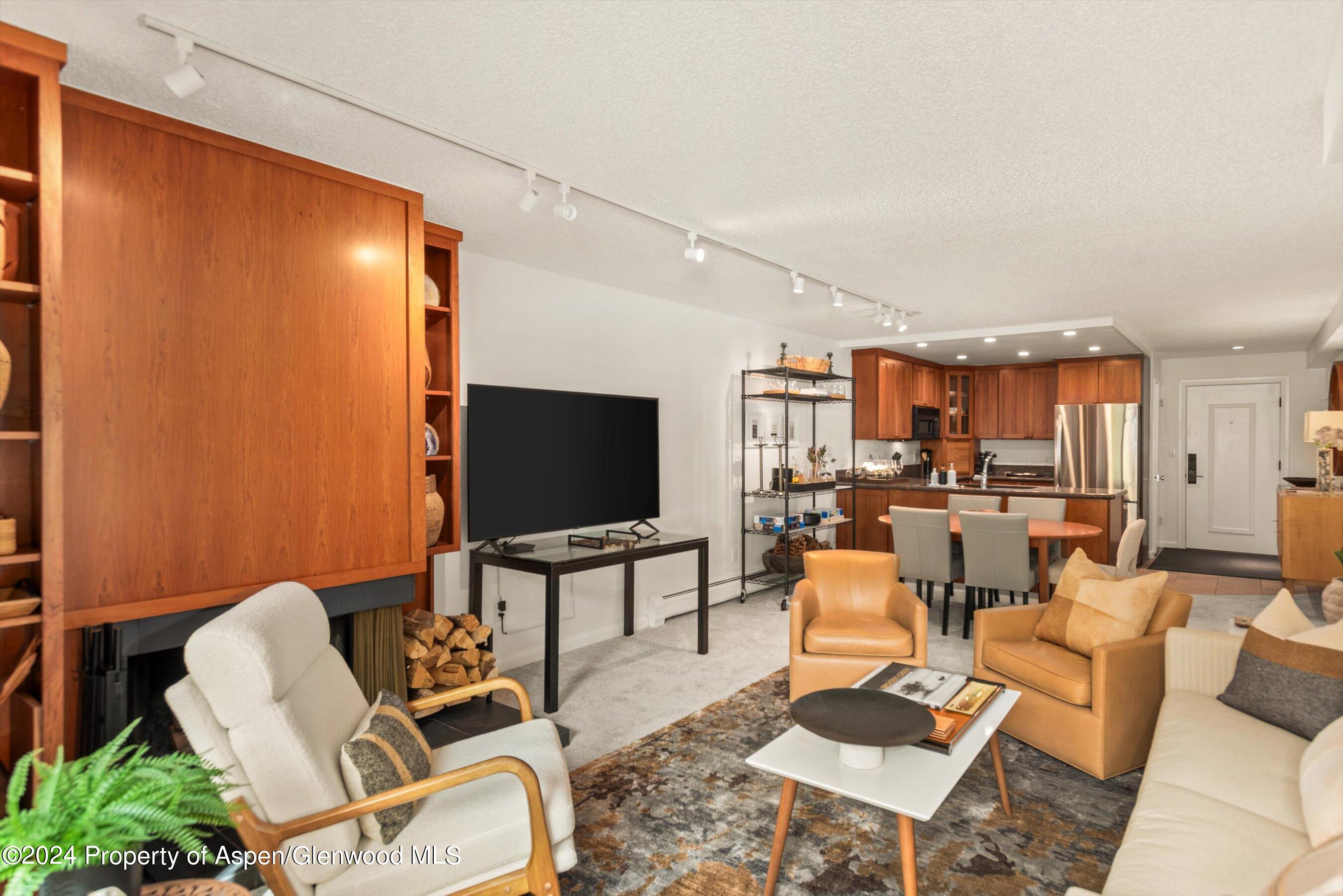 205 East Durant Avenue, Unit 1C Aspen, CO 81611 - Photo 3 of 12 a living room with furniture and a flat screen tv