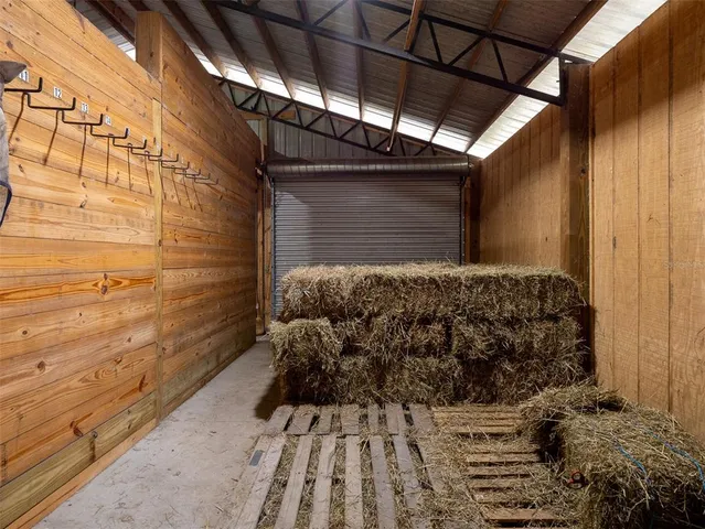 an aerial view of a house with a garden