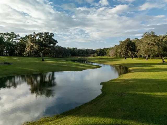 a view of a lake with a yard