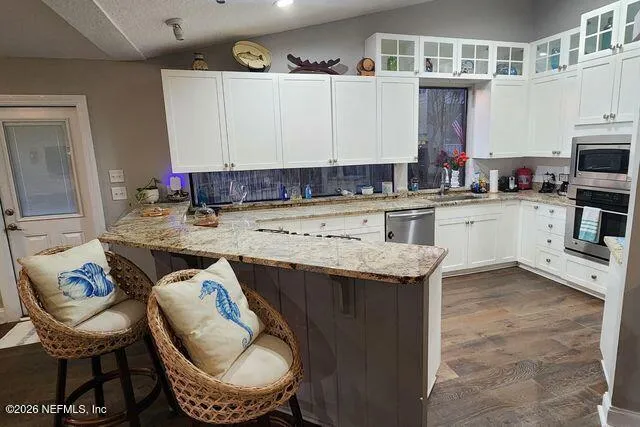 a dining room with furniture