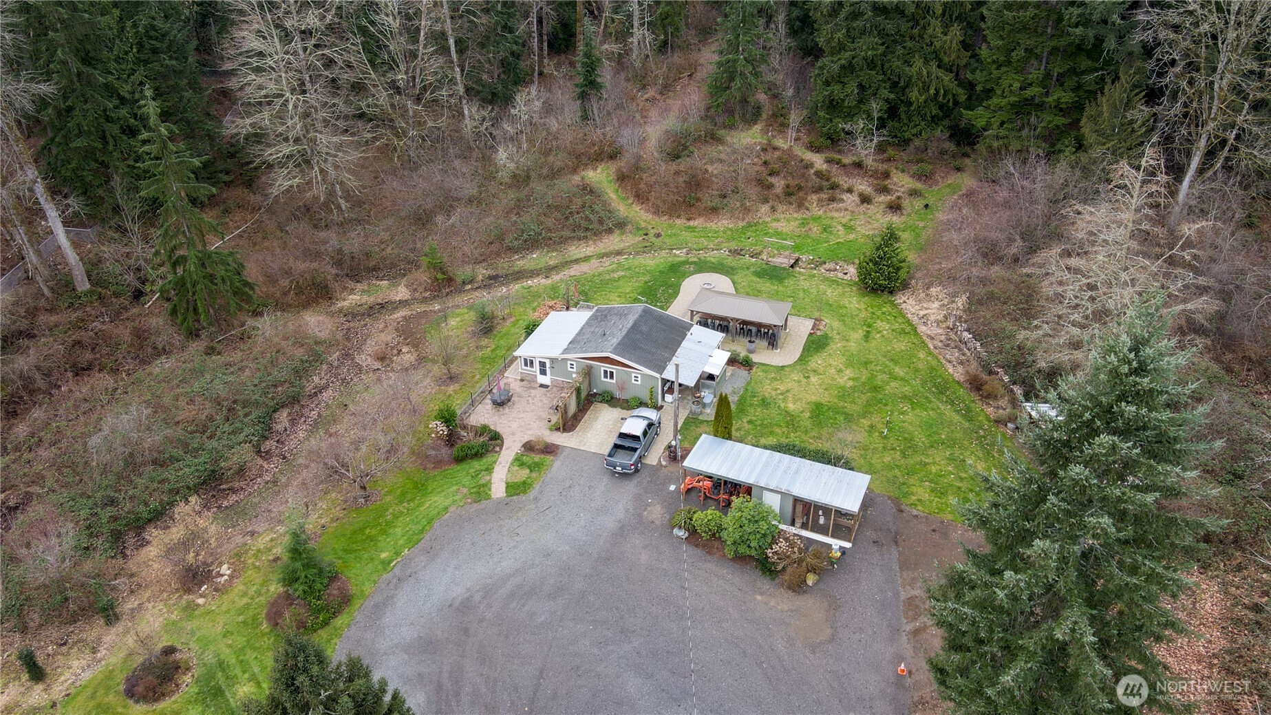 12514 Chain Lake Road Snohomish, WA 98290 - Photo 21 of 27 an aerial view of a garden with swimming pool