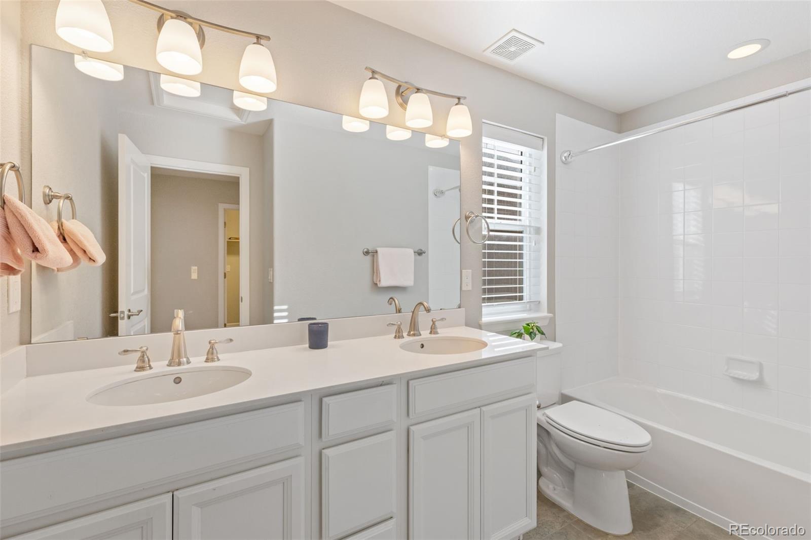 1338 Promontory Bluff View Colorado Springs, CO 80921 - Photo 18 of 28 a bathroom with a double vanity sink mirror and toilet