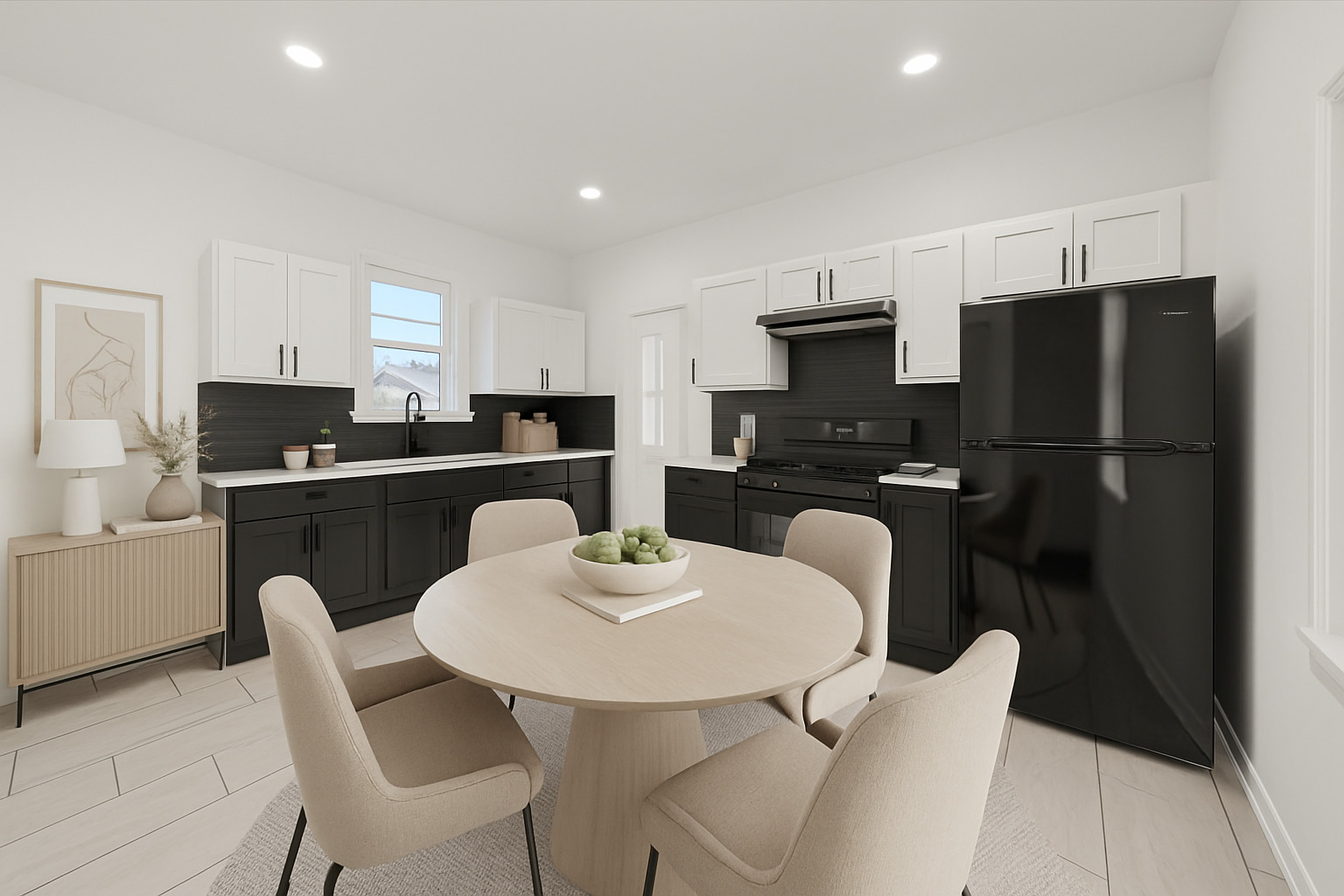 140 West 110th Street Chicago, IL 60628 - Photo 21 of 54 a kitchen with granite countertop a refrigerator a stove a sink a dining table and chairs