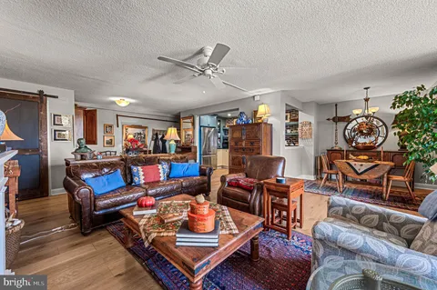 a living room with furniture a rug and a window