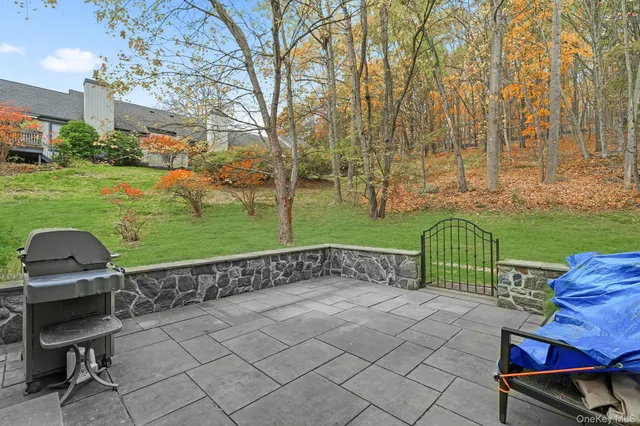 a view of a two chair and tables in the back yard of the house