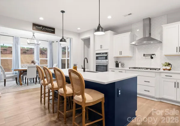 a large kitchen with kitchen island a sink counter space and dining table