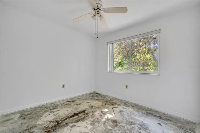 a view of a room with a window