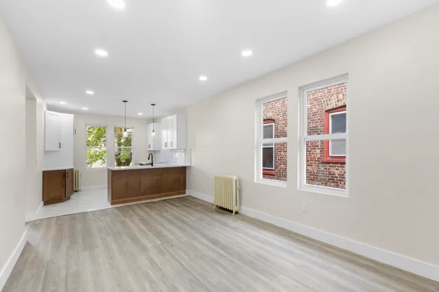 a view of kitchen with windows