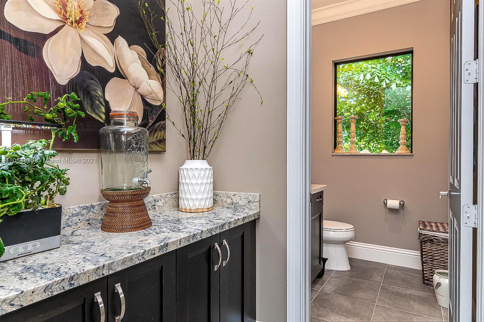 17766 Cadena Drive Boca Raton, FL 33496 - Photo 20 of 28 a bathroom with a granite countertop sink a toilet and potted plants