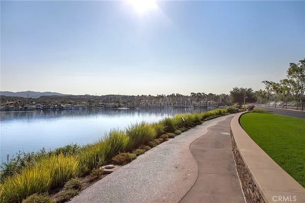 a view of a lake with a city view