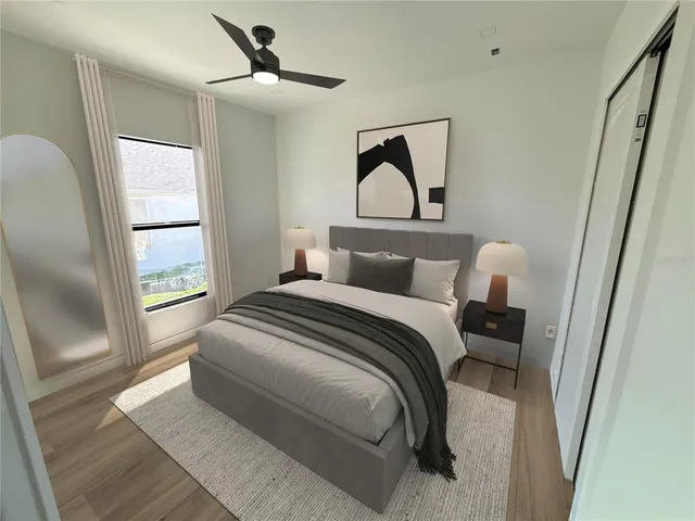 a view of hallway with wooden floor